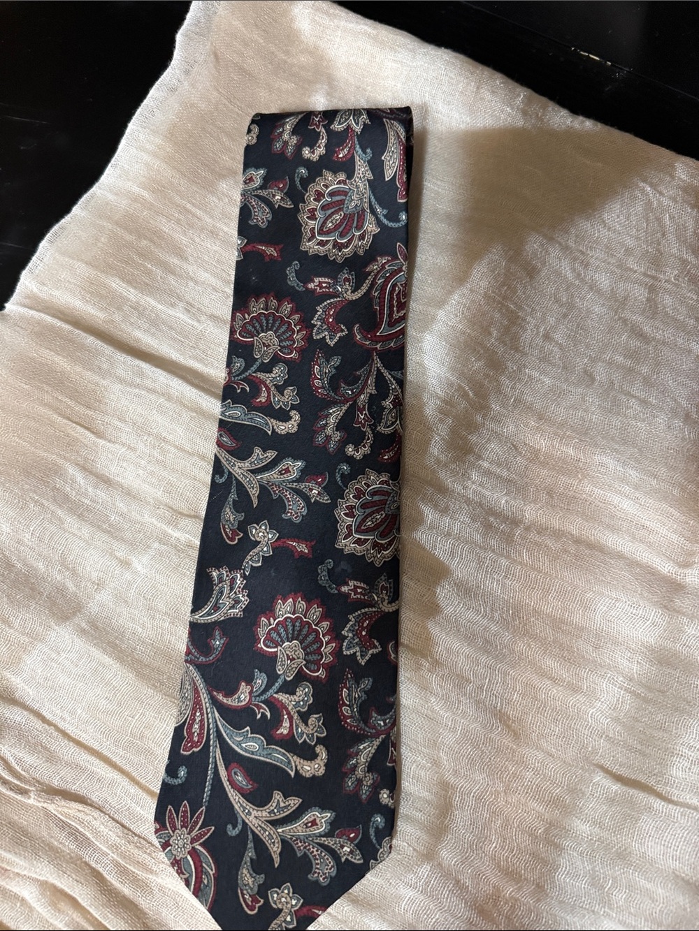 Men's Black silk  Paisley Tie with Burgundy and Gray Accents